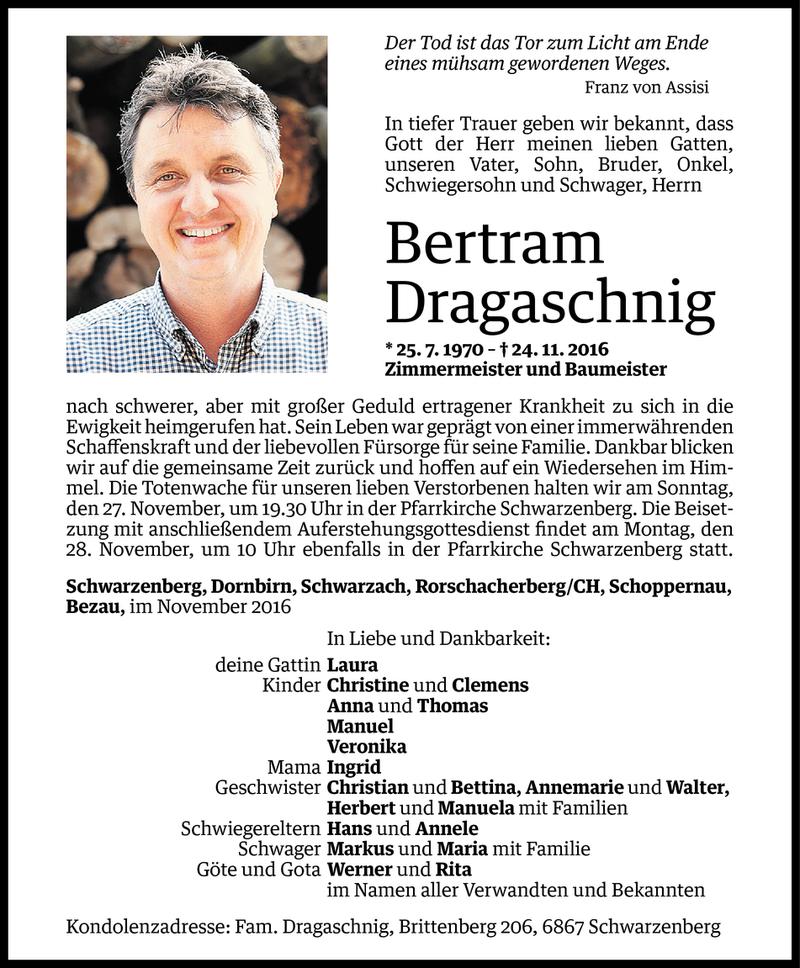  Todesanzeige für Bertram Dragaschnig vom 25.11.2016 aus Vorarlberger Nachrichten