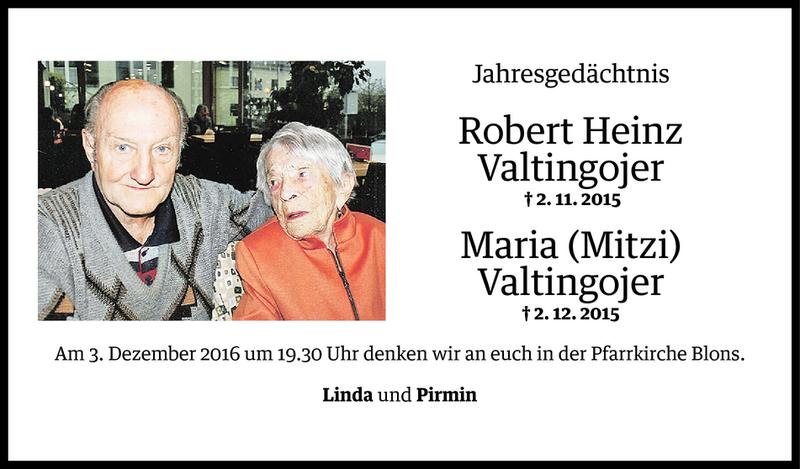  Todesanzeige für Maria Valtingojer vom 29.11.2016 aus Vorarlberger Nachrichten