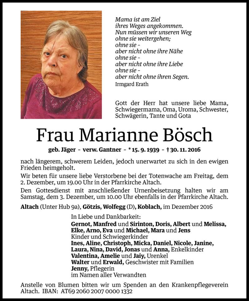  Todesanzeige für Marianne Bösch vom 01.12.2016 aus Vorarlberger Nachrichten
