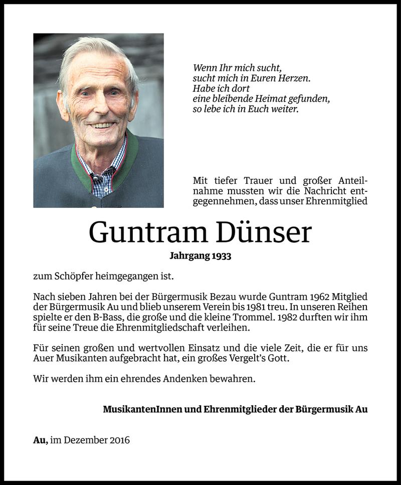  Todesanzeige für Guntram Dünser vom 02.12.2016 aus Vorarlberger Nachrichten