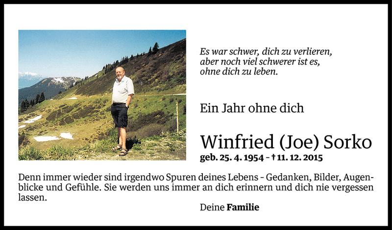  Todesanzeige für Winfried Sorko vom 09.12.2016 aus Vorarlberger Nachrichten