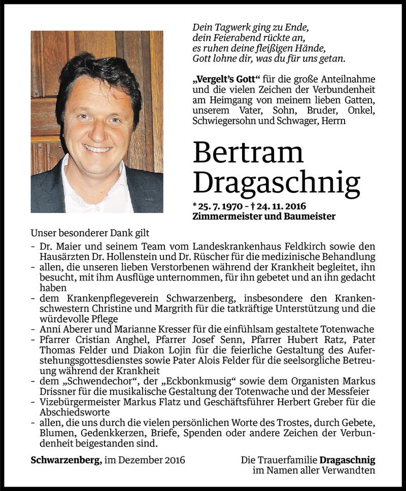  Todesanzeige für Bertram Dragaschnig vom 16.12.2016 aus Vorarlberger Nachrichten