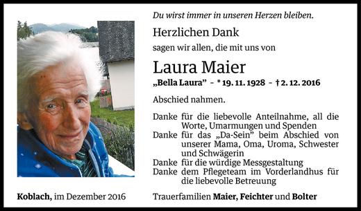 Todesanzeige von Laura Maier von Vorarlberger Nachrichten