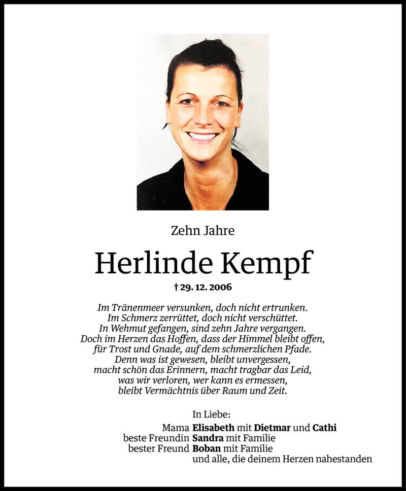  Todesanzeige für Herlinde Kempf vom 28.12.2016 aus Vorarlberger Nachrichten