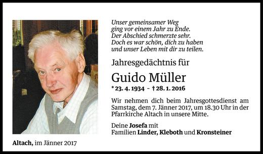 Todesanzeige von Guido Müller von Vorarlberger Nachrichten