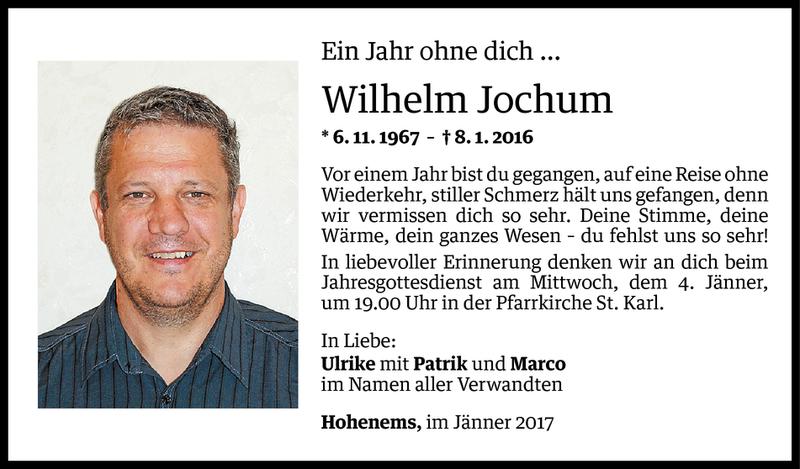  Todesanzeige für Wilhelm Jochum vom 04.01.2017 aus Vorarlberger Nachrichten