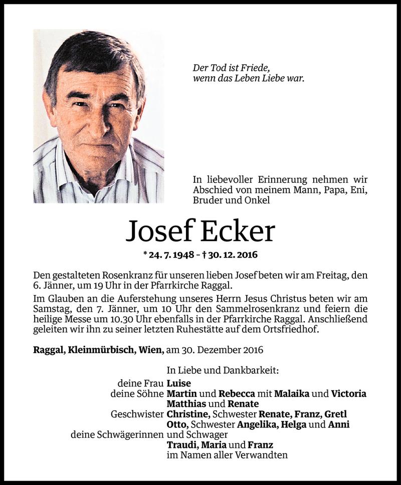  Todesanzeige für Josef Ecker vom 04.01.2017 aus Vorarlberger Nachrichten