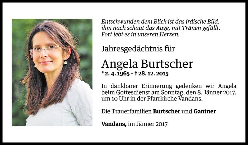  Todesanzeige für Angela Burtscher vom 06.01.2017 aus Vorarlberger Nachrichten