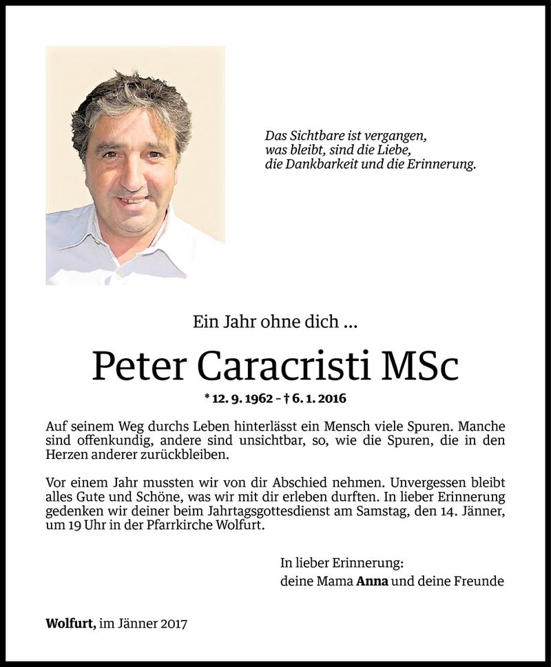  Todesanzeige für Peter Caracristi vom 06.01.2017 aus Vorarlberger Nachrichten