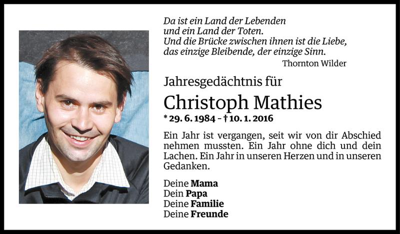  Todesanzeige für Christoph Mathies vom 09.01.2017 aus Vorarlberger Nachrichten