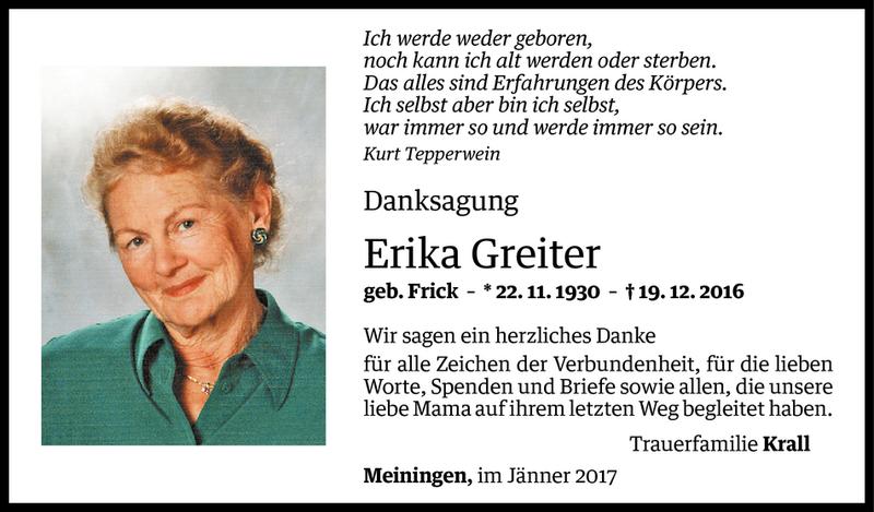 Todesanzeigen von Erika Greiter | Todesanzeigen Vorarlberger Nachrichten