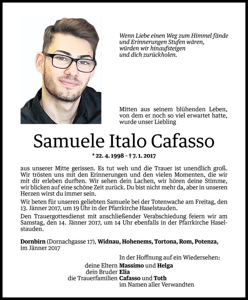  Todesanzeige für Samuele Italo Cafasso vom 11.01.2017 aus Vorarlberger Nachrichten
