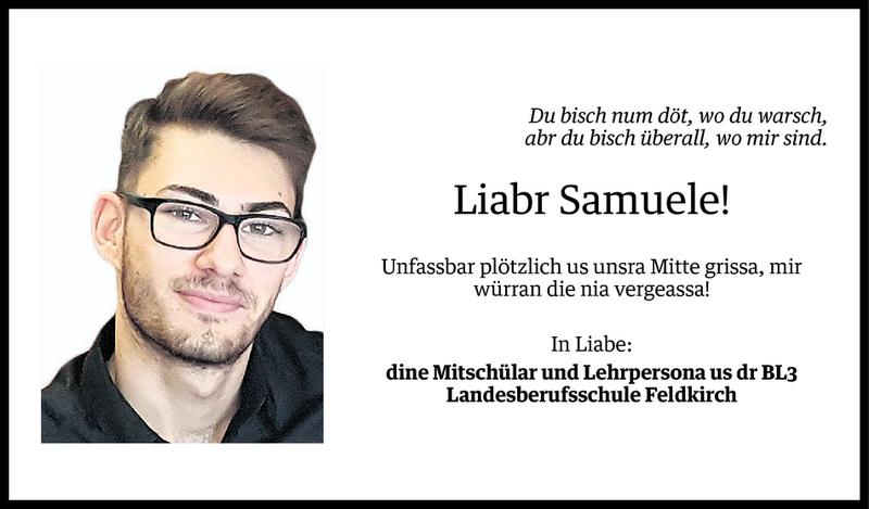  Todesanzeige für Samuele Italo Cafasso vom 12.01.2017 aus Vorarlberger Nachrichten