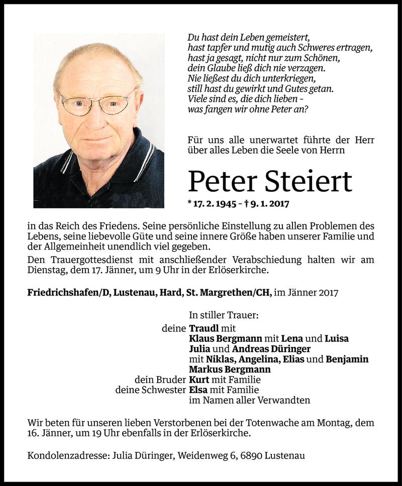  Todesanzeige für Peter Steiert vom 13.01.2017 aus Vorarlberger Nachrichten