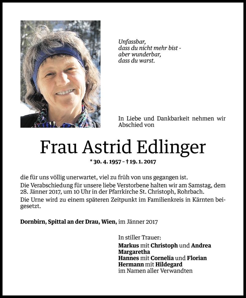  Todesanzeige für Astrid Edlinger vom 24.01.2017 aus Vorarlberger Nachrichten