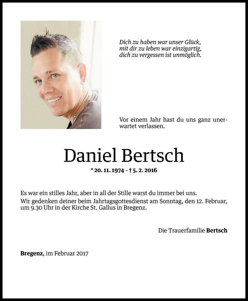  Todesanzeige für Daniel Bertsch vom 03.02.2017 aus Vorarlberger Nachrichten