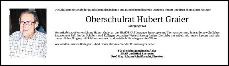  Todesanzeige für Hubert Graier vom 07.02.2017 aus Vorarlberger Nachrichten