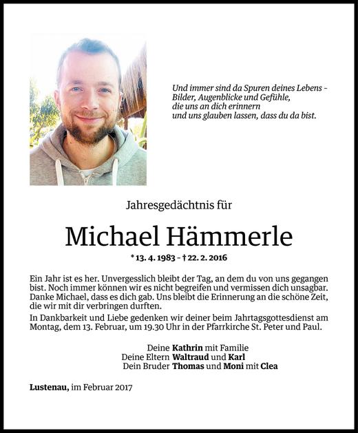 Todesanzeige von Michael Hämmerle von Vorarlberger Nachrichten