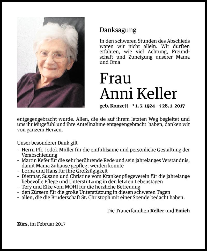  Todesanzeige für Anni Keller vom 21.02.2017 aus Vorarlberger Nachrichten