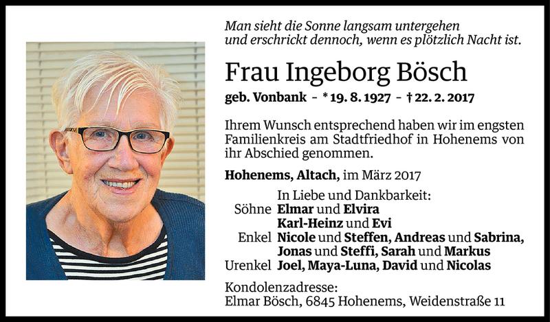  Todesanzeige für Ingeborg Bösch vom 02.03.2017 aus Vorarlberger Nachrichten