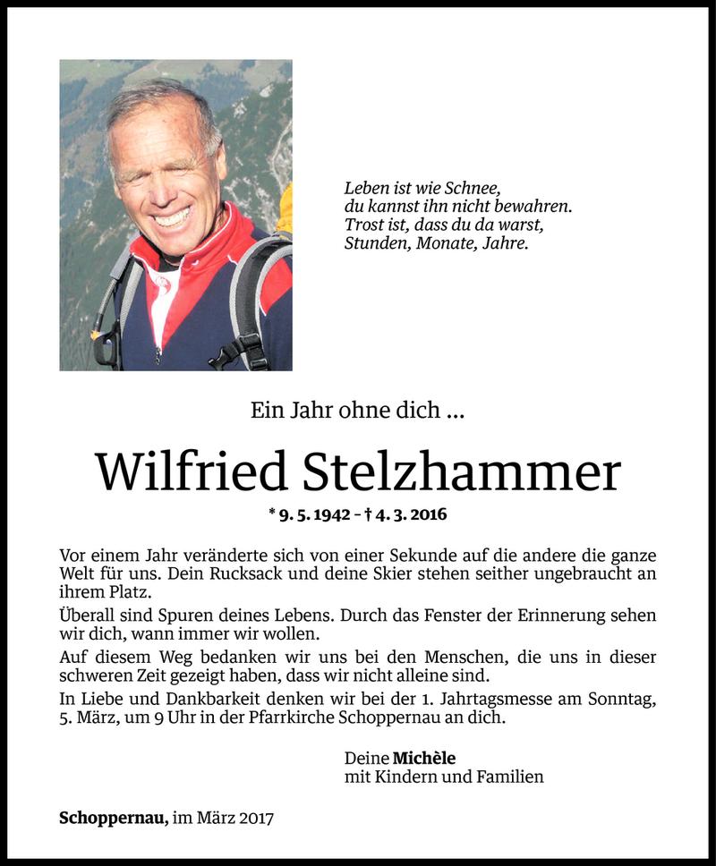  Todesanzeige für Wilfried Stelzhammer vom 03.03.2017 aus Vorarlberger Nachrichten