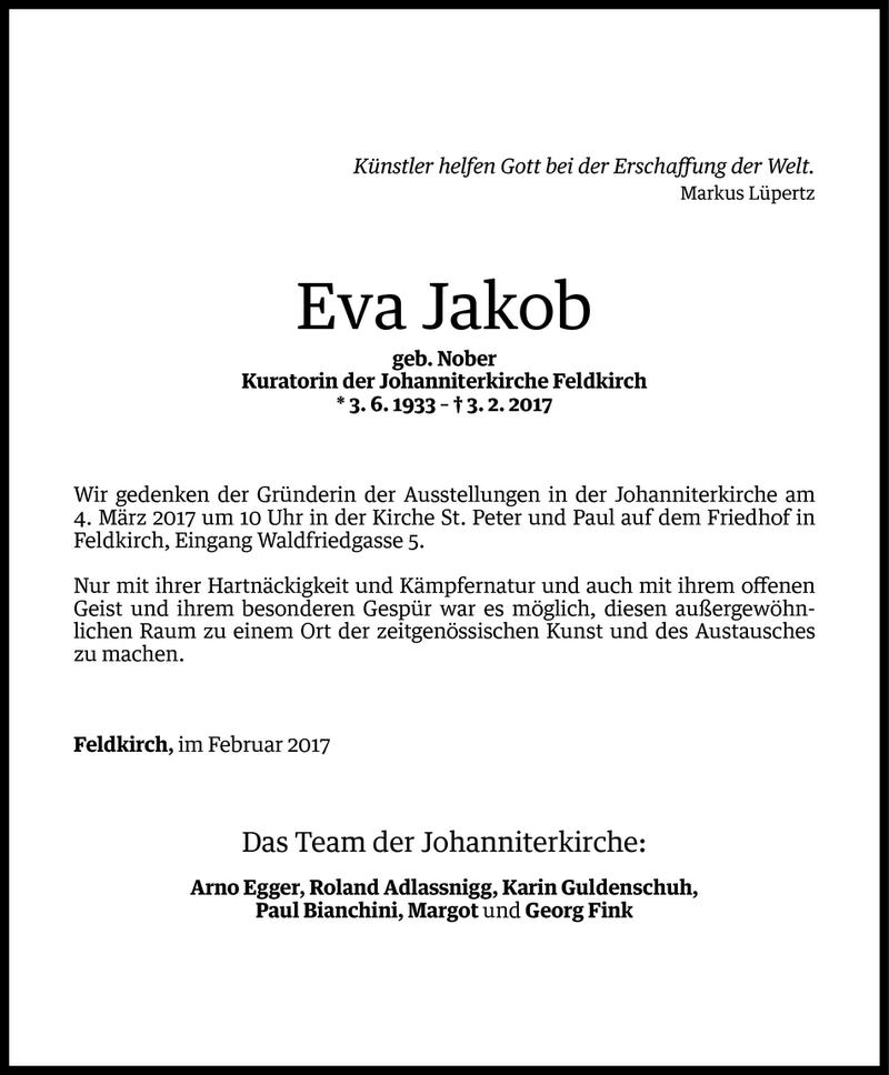 Todesanzeige für Eva Jakob vom 01.03.2017 aus Vorarlberger Nachrichten