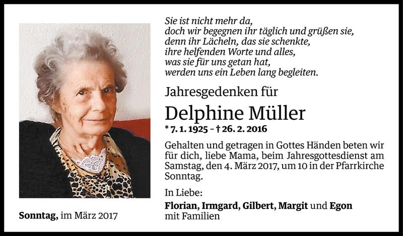  Todesanzeige für Delphine Müller vom 01.03.2017 aus Vorarlberger Nachrichten