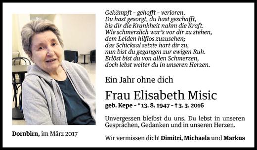 Todesanzeige von Elisabeth Misic von Vorarlberger Nachrichten