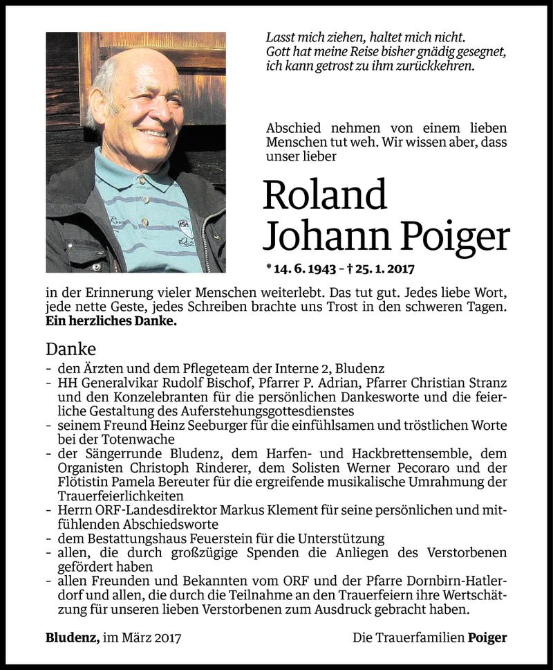  Todesanzeige für Roland Johann Poiger vom 03.03.2017 aus Vorarlberger Nachrichten