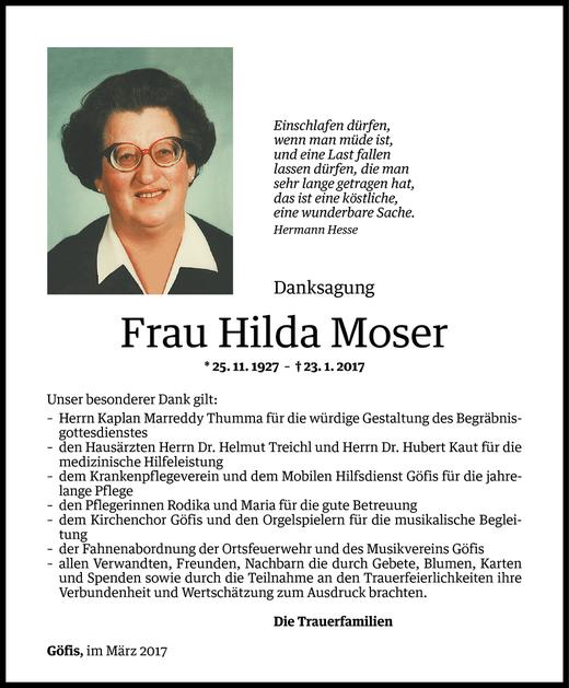 Todesanzeige von Hilda Moser von Vorarlberger Nachrichten