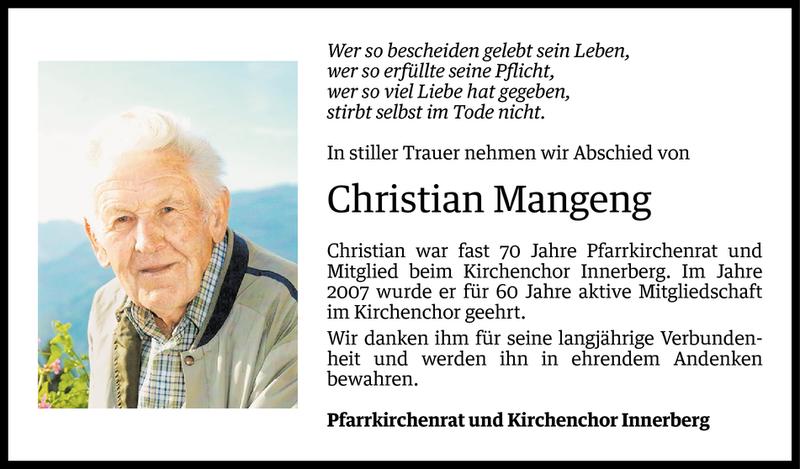  Todesanzeige für Christian Mangeng vom 03.03.2017 aus Vorarlberger Nachrichten