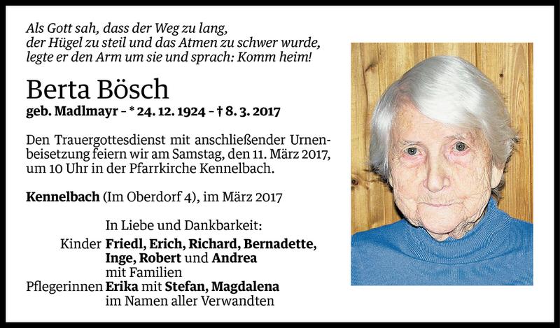  Todesanzeige für Berta Bösch vom 08.03.2017 aus Vorarlberger Nachrichten