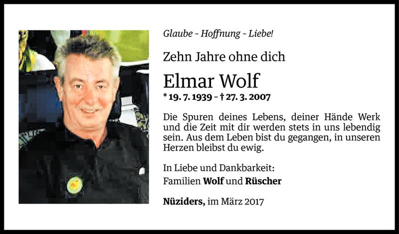  Todesanzeige für Elmar Wolf vom 26.03.2017 aus Vorarlberger Nachrichten