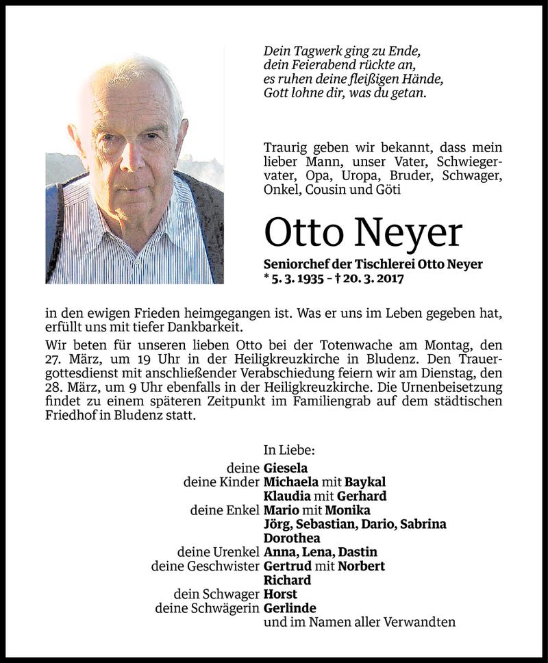  Todesanzeige für Otto Neyer vom 24.03.2017 aus Vorarlberger Nachrichten