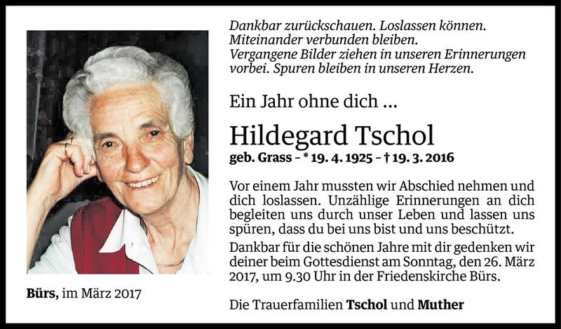  Todesanzeige für Hildegard Tschol vom 22.03.2017 aus Vorarlberger Nachrichten