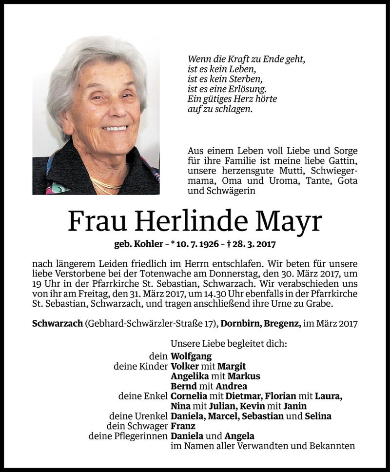  Todesanzeige für Herlinde Mayr vom 28.03.2017 aus Vorarlberger Nachrichten