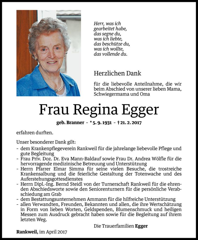 Todesanzeigen von Regina Egger | Todesanzeigen Vorarlberger Nachrichten