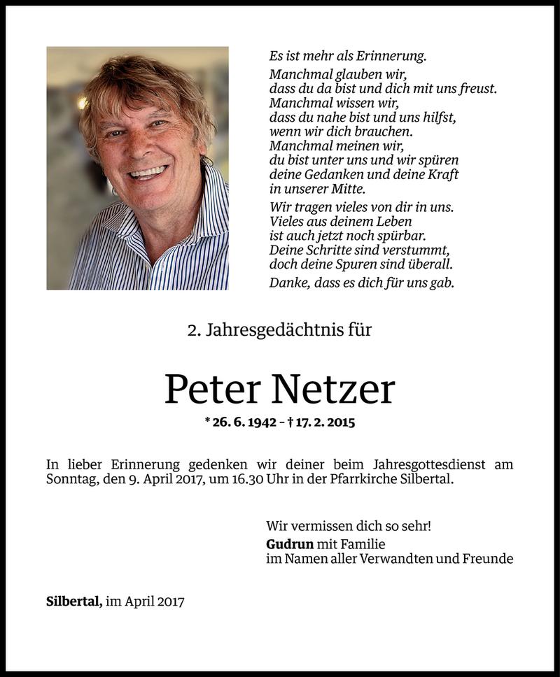  Todesanzeige für Peter Netzer vom 06.04.2017 aus Vorarlberger Nachrichten