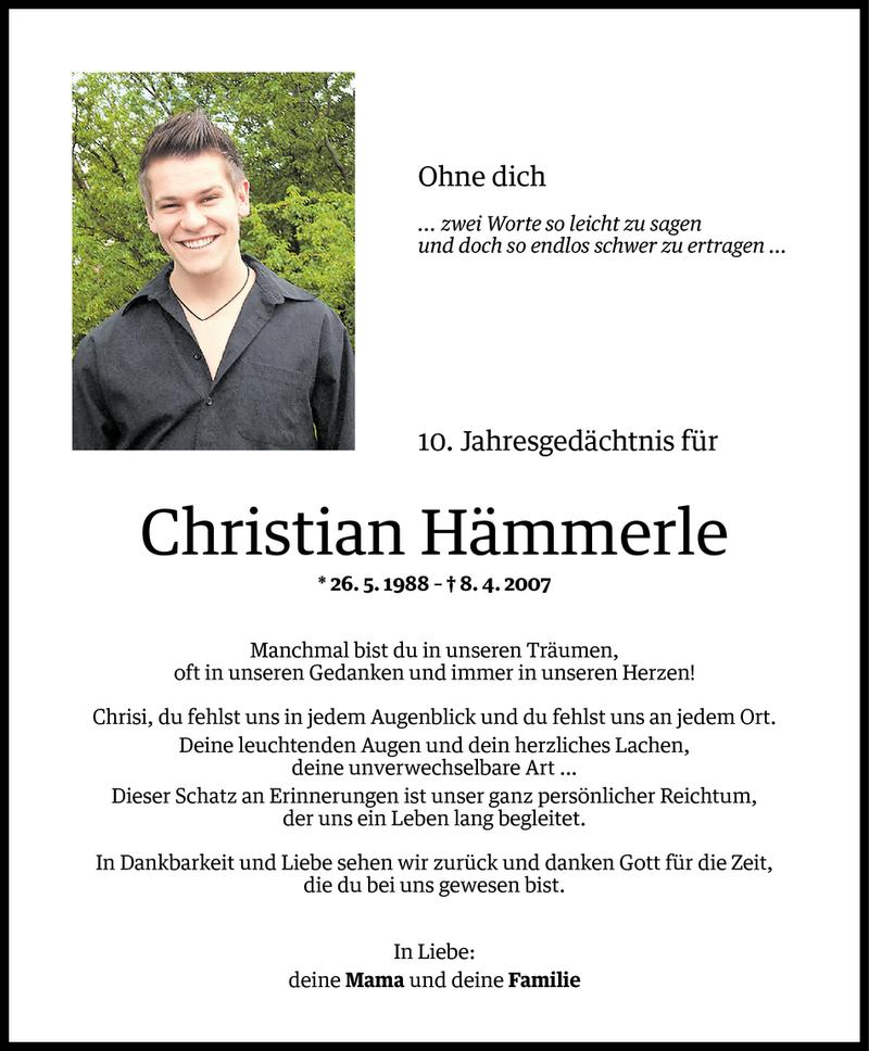  Todesanzeige für Christian Hämmerle vom 06.04.2017 aus Vorarlberger Nachrichten