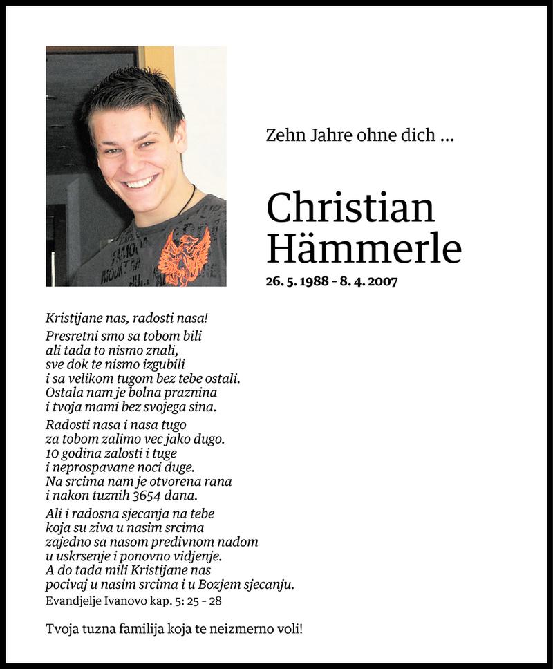  Todesanzeige für Christian Hämmerle vom 07.04.2017 aus Vorarlberger Nachrichten