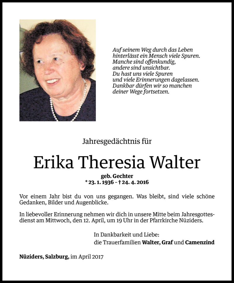  Todesanzeige für Erika Theresia Walter vom 07.04.2017 aus Vorarlberger Nachrichten