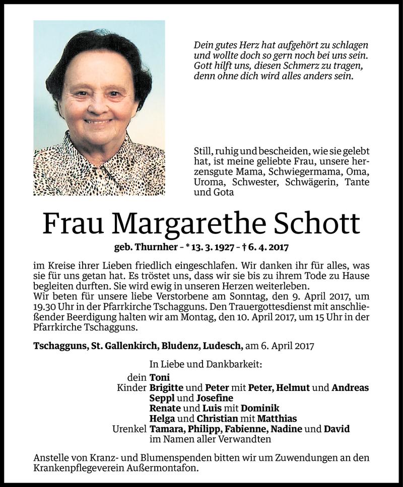  Todesanzeige für Margarethe Schott vom 07.04.2017 aus Vorarlberger Nachrichten