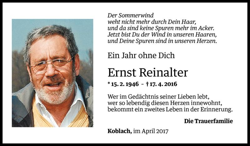  Todesanzeige für Ernst Reinalter vom 15.04.2017 aus Vorarlberger Nachrichten