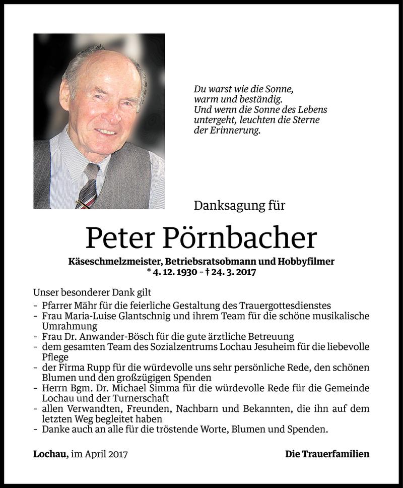  Todesanzeige für Peter Pörnbacher vom 20.04.2017 aus Vorarlberger Nachrichten