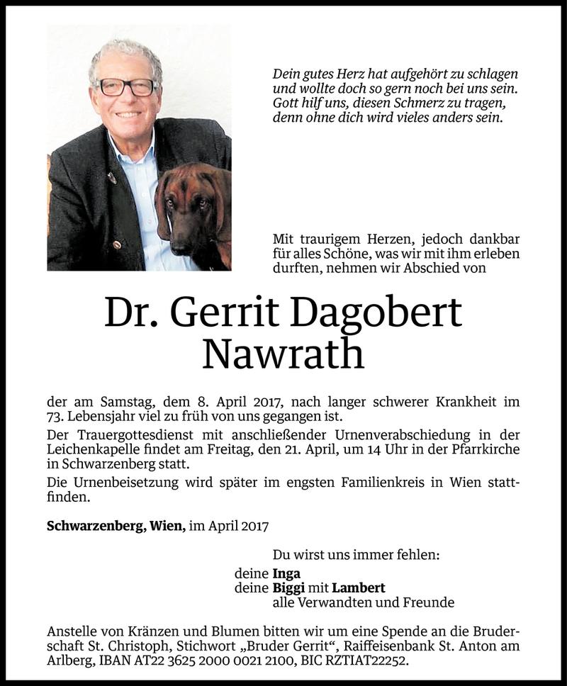  Todesanzeige für Gerrit Dagobert Nawrath vom 18.04.2017 aus Vorarlberger Nachrichten