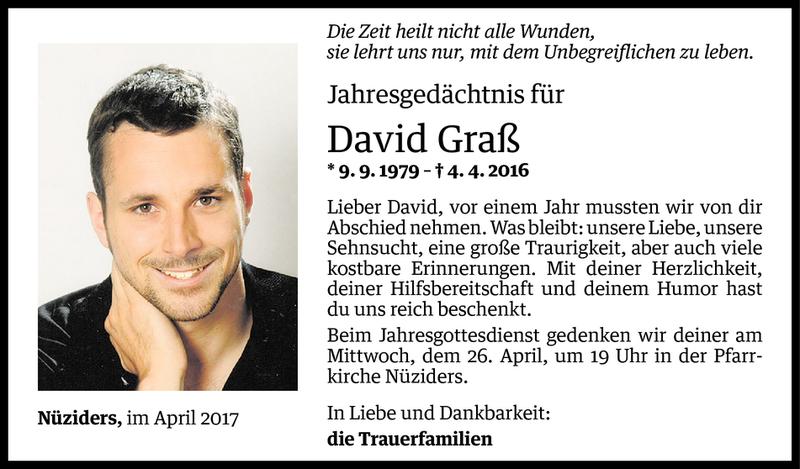  Todesanzeige für David Graß vom 21.04.2017 aus Vorarlberger Nachrichten