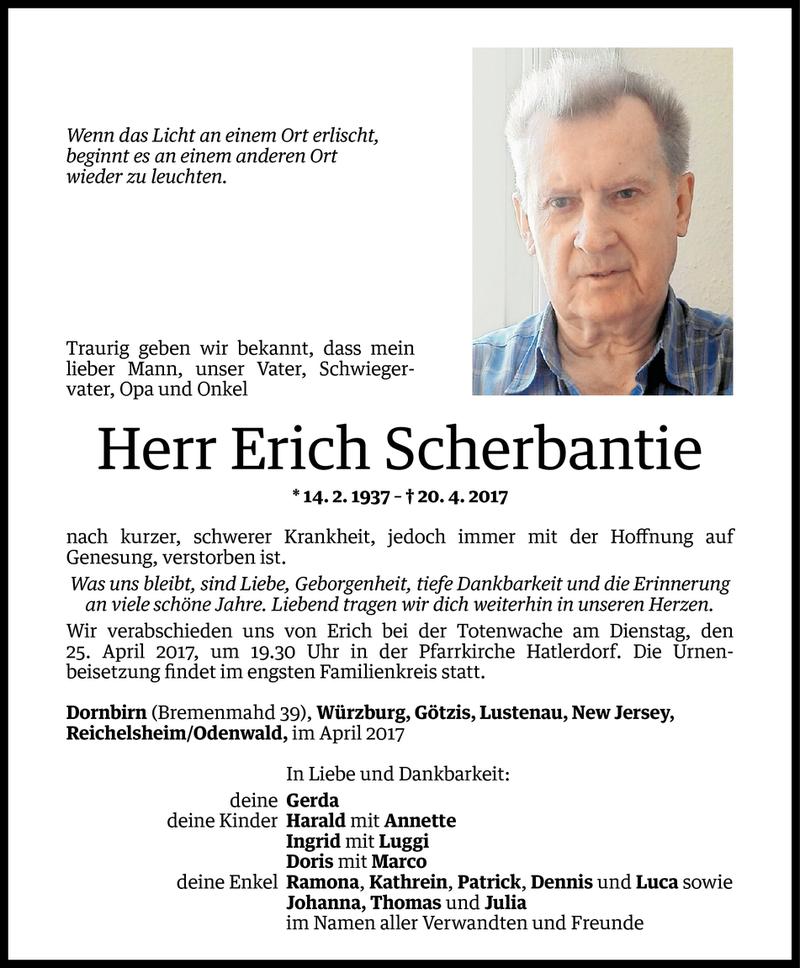  Todesanzeige für Erich Scherbantie vom 21.04.2017 aus Vorarlberger Nachrichten
