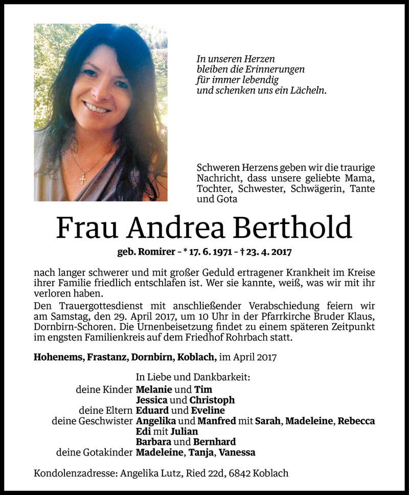  Todesanzeige für Andrea Berthold vom 25.04.2017 aus Vorarlberger Nachrichten