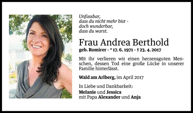 Todesanzeige für Andrea Berthold vom 25.04.2017 aus Vorarlberger Nachrichten