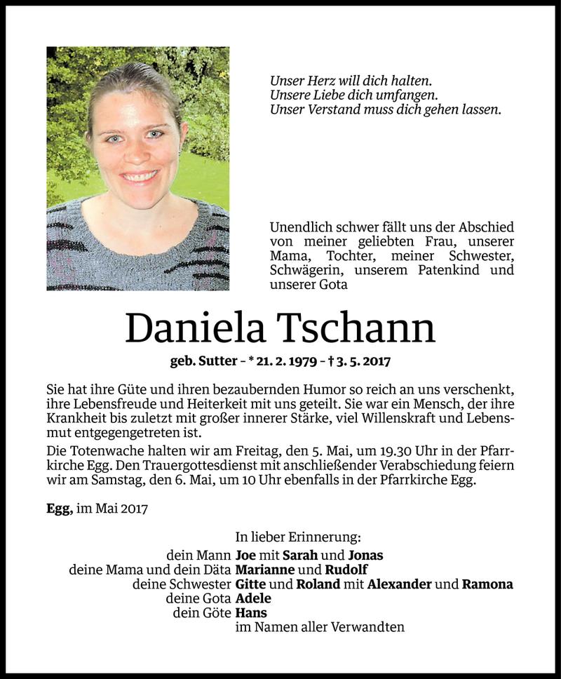  Todesanzeige für Daniela Tschann vom 03.05.2017 aus Vorarlberger Nachrichten